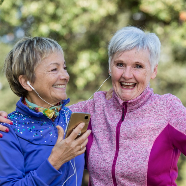 Senior women exercising